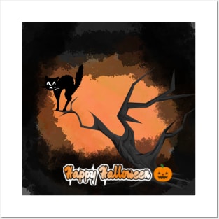 Hallowen cat Posters and Art